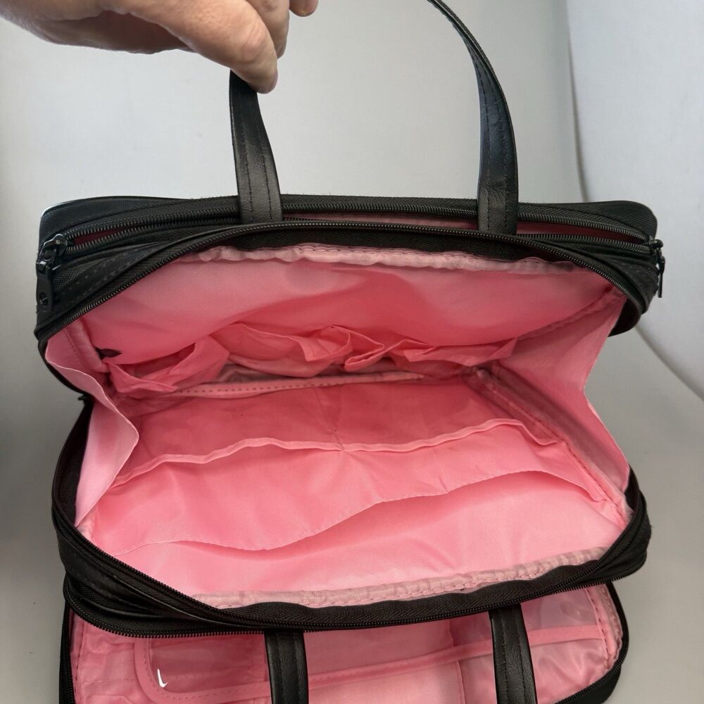 Modella Organizer Makeup Travel Bag XL Black Nylon Pink Liner 13x10 EUC - Picture 13 of 16